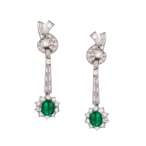 Platinum Green Emerald and Diamond Elegant Drop / Pendant Earrings