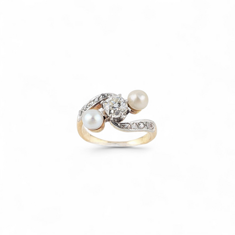 18kt Yellow Gold Pearl and Diamond Trilogy Ring