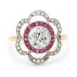 Vintage Edwardian European Cut Diamond & Ruby Flower Ring