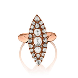 14kt Rose Gold Victorian Diamond Navette Cluster Ring. Rose Cut Diamonds