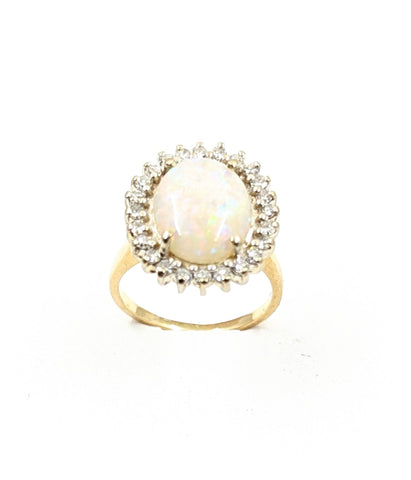14kt Yellow Gold Cluster Opal and Diamond Ring