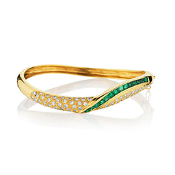 18kt Yellow Gold Green Emerald and Diamond Bangle