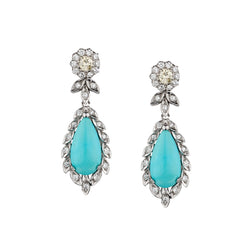 Platinum Turquoise and Diamond Pendant Earrings.