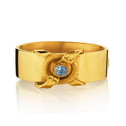 Victorian Vintage Natural Blue Sapphire Buckle  Bangle. 18kt Yellow Gold