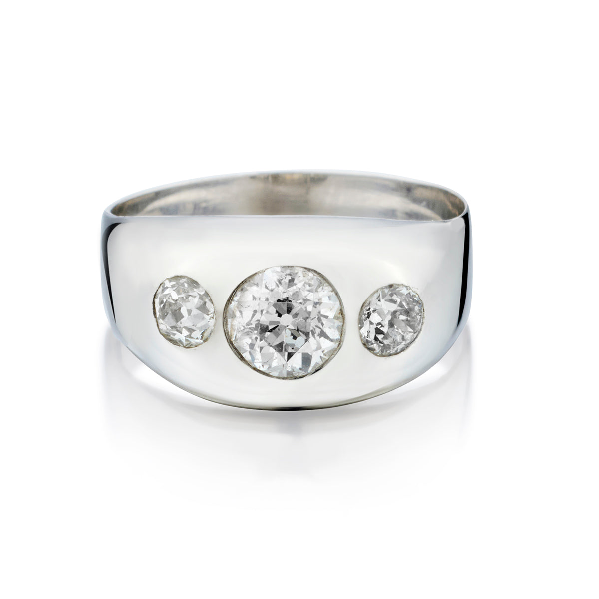 18kt White Gold Dome Ring. Featuring 1.45ct Tw European Cut Diamonds