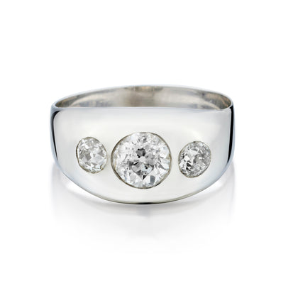 18kt White Gold Dome Ring. Featuring 1.45ct Tw European Cut Diamonds