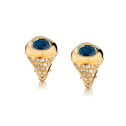 Blue Sapphire and Diamond Earrings. 14kt Yellow Gold