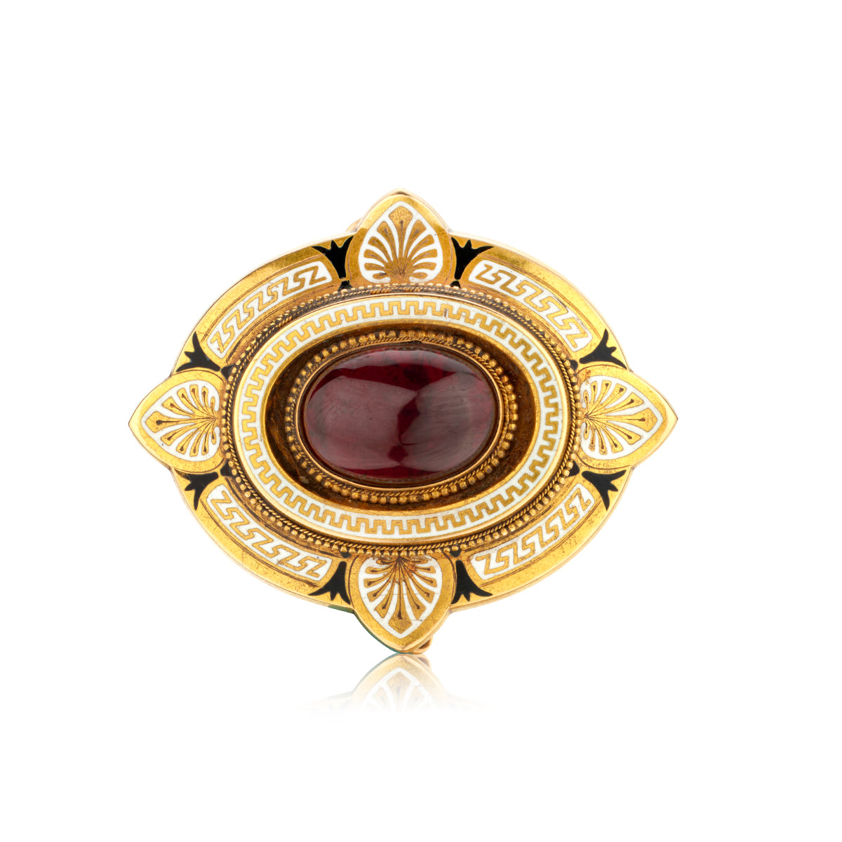 Victorian Garnet and Enamel Inlay 14kt Brooch / Pendant.
