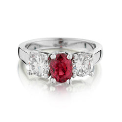 Ladies 18kt White Gold Ruby and Diamond 3 Stone Ring