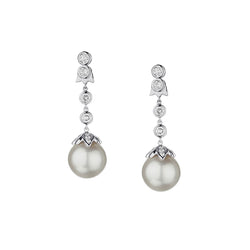 Ladies 18kt White Gold South Sea Pearl and Diamond Drop / Pendant Earrings.