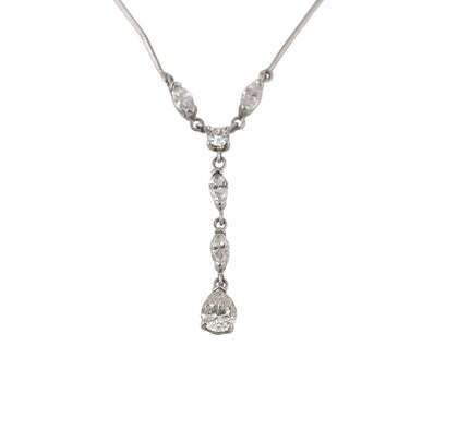 LADIES 18KT WHITE GOLD DIAMOND DROP PENDANT NECKLACE