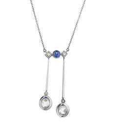 Art Deco Negligee Rose Cut Diamond and Blue Sapphire Pendant