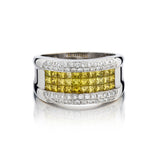 Unisex 18kt White Gold Diamond Band Featuring White and Yellow Diamonds