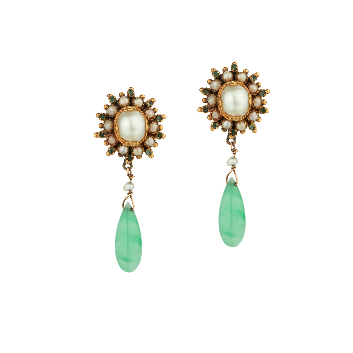 Vintage Jade and Seed Pearl Drop/Pendant Earrings.