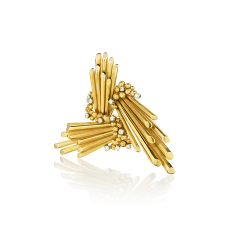 Impressive Large 18kt Yellow Gold Retro Diamond Brooch. 39.80 Grams.