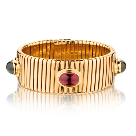 Bulgari 18kt Yellow Gold Tubogas Multi Gem Sugarloaf Bangle. 106.43 Grams.