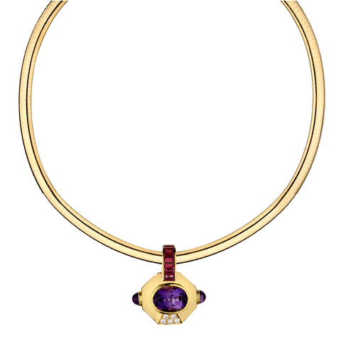 18kt Yellow Gold Amethyst Pendant / Brooch .