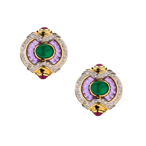 Bulgari Inspired Multi Colored Stone Earrings in 18kt Yellow Gold