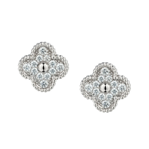 Van Cleef & Arpels 18kt White Gold Diamond Magic Alhambra Stud Earrings.Ref: 44600