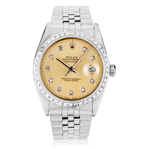 Mens Rolex Oyster Perpetual Datejust Diamond Dial And Bezel 36MM Watch. Ref: 16014