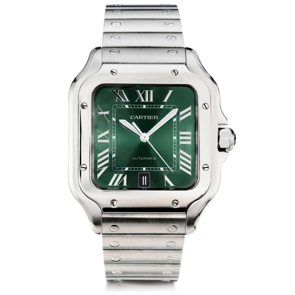 Cartier Santos in Stainless Steel. Large Model. Green Dial. Ref: WSSA0062