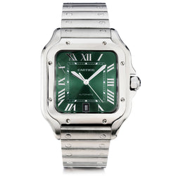 Cartier Santos in Stainless Steel. Large Model. Green Dial. Ref: WSSA0062