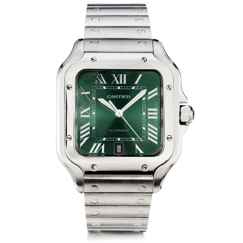 Cartier Santos in Stainless Steel. Large Model. Green Dial. Ref: WSSA0062