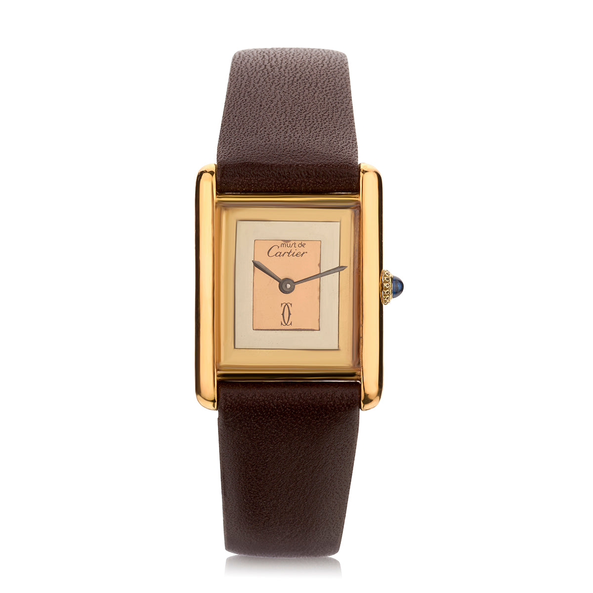 Cartier le Must Mens Tank Vermeil Plated Wristwatch. Trinity Dial. Manual Winding
