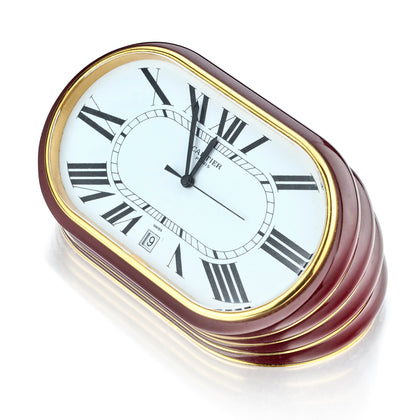 Cartier Paris Enamel Burgundy Accordion Desk Clock. Ref 7531.