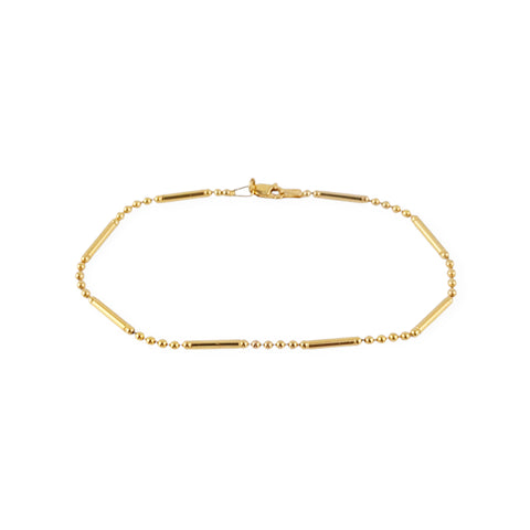14KT YELLOW GOLD BAR AND BEAD BRACELET