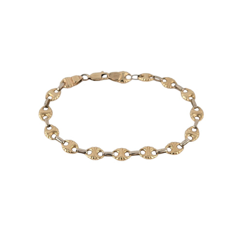 14KT YELLOW GOLD PUFFED MARINER LINK BRACELET 7" IN LENGTH
