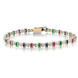 Ladies 14kt White Gold Diamond Bracelet. Ruby, Sapphire, Emerald and Diamond