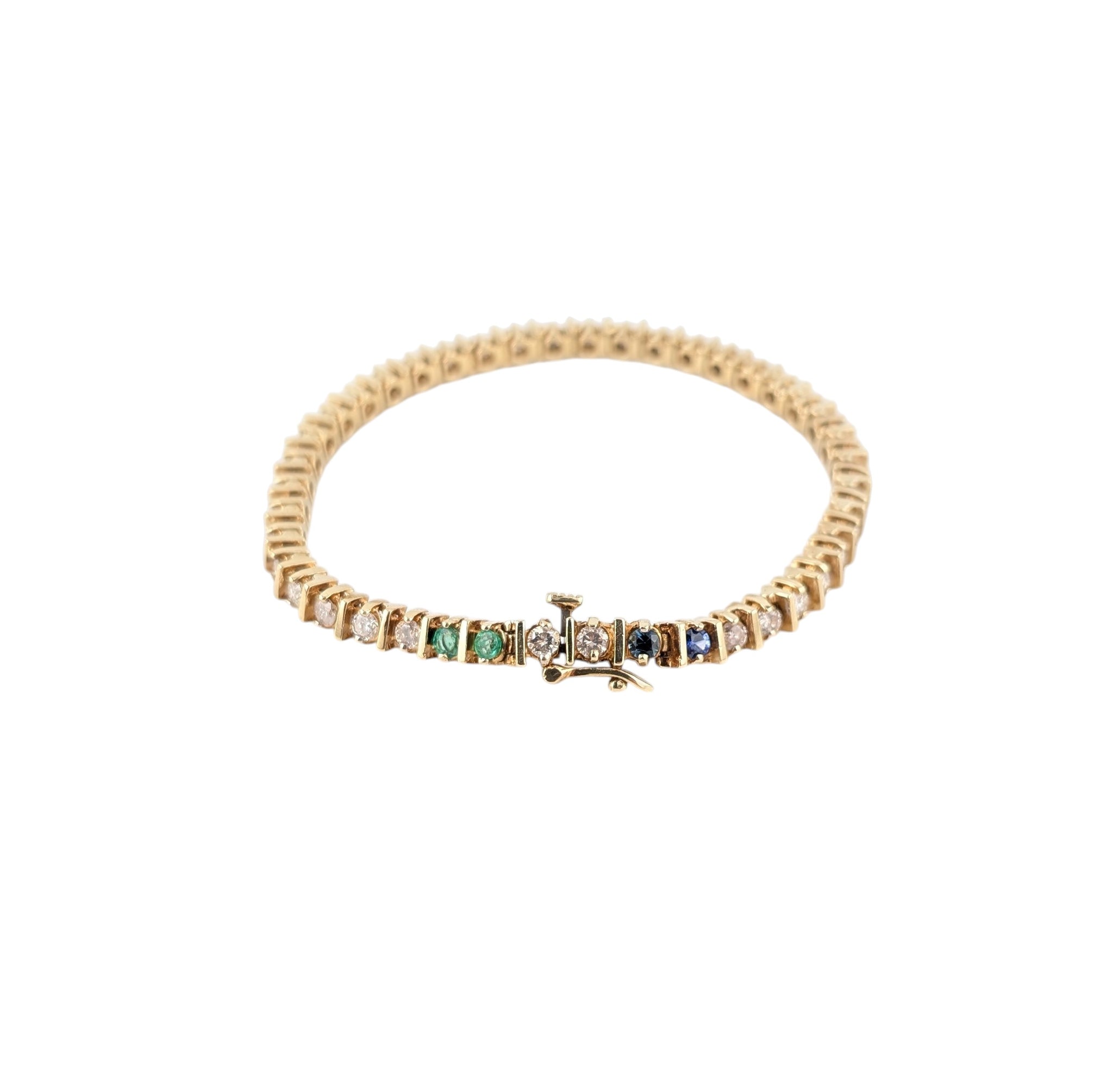 14KT YELLOW GOLD BAR STYLE TENNIS BRACELET.