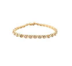 14KT YELLOW GOLD X-LINK DIAMOND TENNIS BRACELET.
