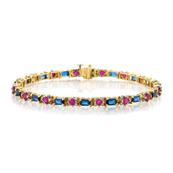 14kt Yellow Gold Blue Sapphire, Ruby and Diamond Bracelet.