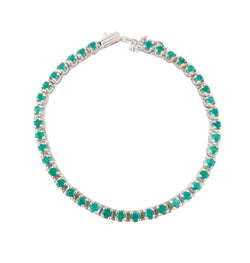 14KT WHITE GOLD PRONG SET EMERALD BRACELET.