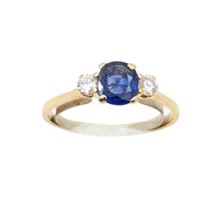 Ladies 18kt Yellow Gold Blue Sapphire and Diamond Ring.