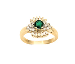 14kt Yellow Gold Green Emerald and Diamond Ring.