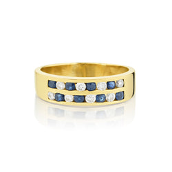 Birks 18kt Yellow Gold Yellow Gold Checkerboard Blue Sapphire and Diamond Band.