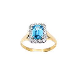 Platinum and 18kt Yellow Gold Blue Topaz and Diamond Ring.