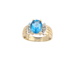 14kt Yellow Gold Blue Topaz and Diamond Ring.