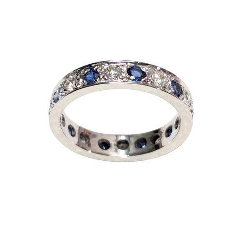 14kt White Gold Blue Sapphire and Diamond Eternity Band