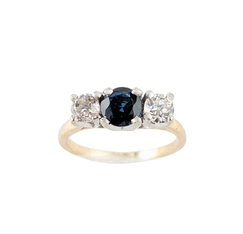 14kt Yellow Gold Trinity Diamond and Blue Sapphire Ring