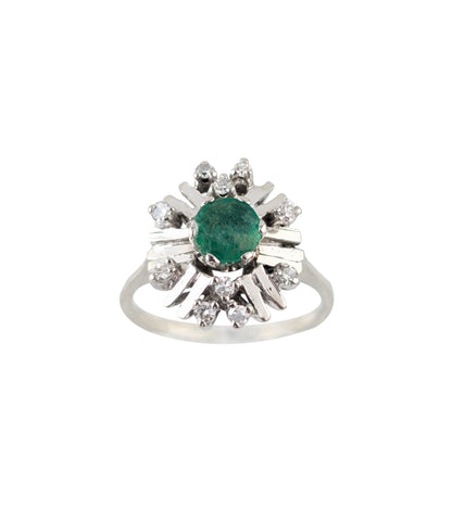 14kt Yellow Gold Green Emerald and Diamond Cluster Ring