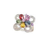 18kt White Gold Multi Stone Flower Ring.