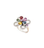 18kt White Gold Multi Stone Flower Ring.