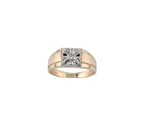 Mens 10kt Yellow Gold Diamond Ring. 0.15 Brilliant Cut