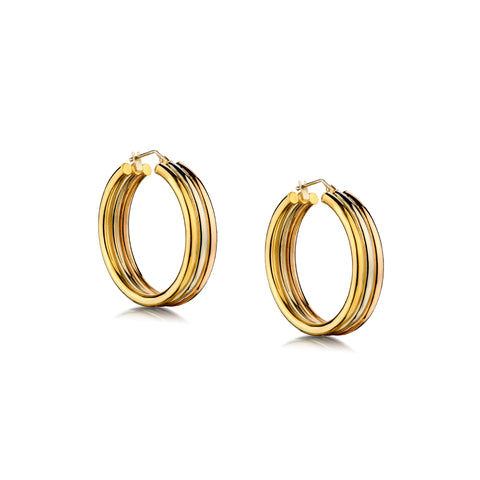 Ladies 18kt Tri-colour Tubular Hoop Earings