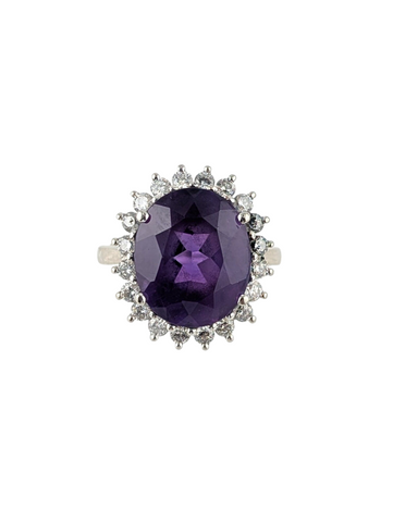 18kt White Gold Amethyst and Diamond Cluster Ring.