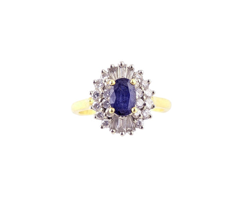 BIRKS 18KT YELLOW GOLD SAPPHIRE AND DIAMOND CLUSTER RING